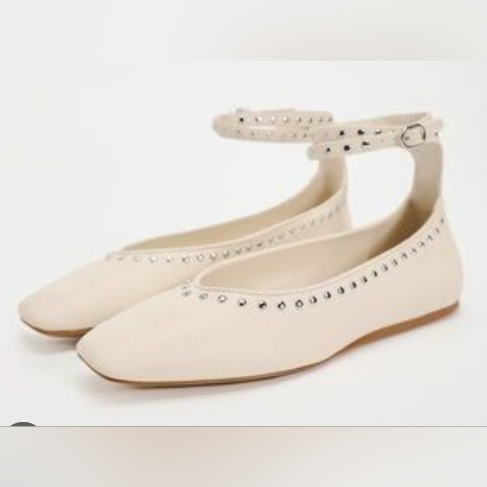 Sz 8, 9 Zara Studded Ankle Strap Ballet Flats New - Picture 4 of 10
